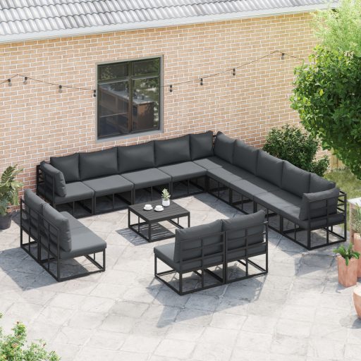 Kerti Kanapé Szett 14 pcs Fekete 70 x 70 x 32 cm Alumínium