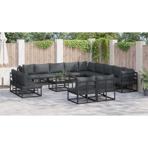 Kerti Kanapé Szett 14 pcs Fekete 70 x 70 x 32 cm Alumínium