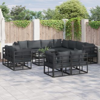Kerti Kanapé Szett 12 pcs Fekete 70 x 70 x 32 cm Alumínium
