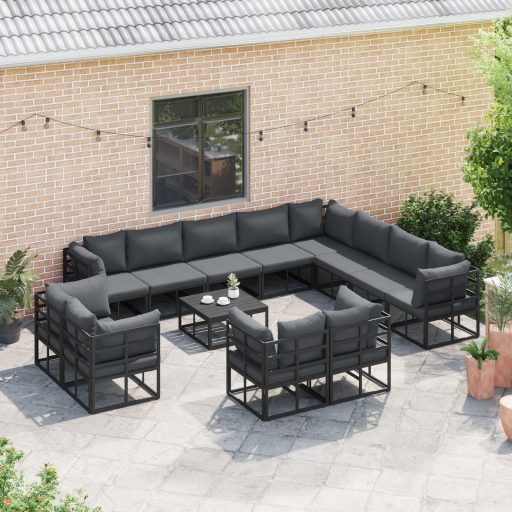 Kerti Kanapé Szett 13 pcs Fekete 70 x 70 x 32 cm Alumínium