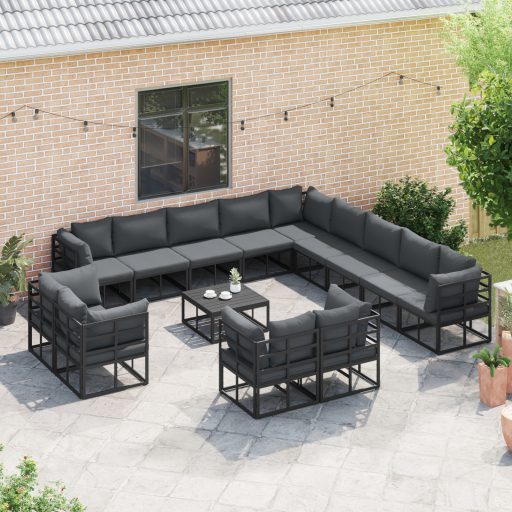 Kerti Kanapé Szett 14 pcs Fekete 70 x 70 x 32 cm Alumínium