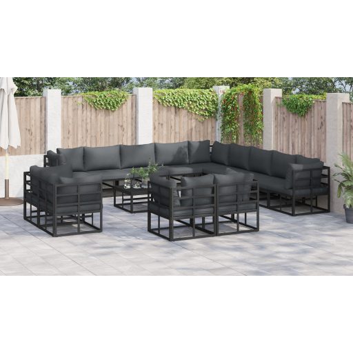 Kerti Kanapé Szett 14 pcs Fekete 70 x 70 x 32 cm Alumínium