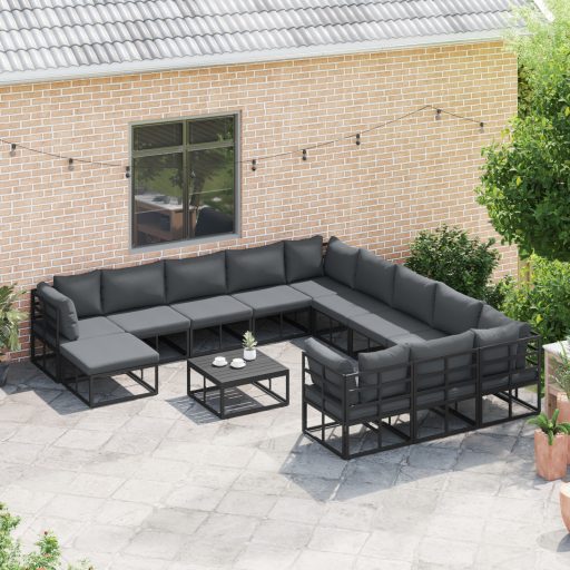 Kerti Kanapé Szett 13 pcs Fekete 70 x 70 x 32 cm Alumínium