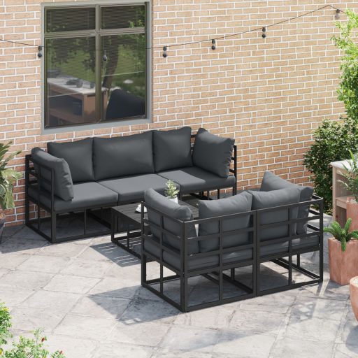 Kerti Kanapé Szett 6 pcs Fekete 70 x 70 x 32 cm Alumínium