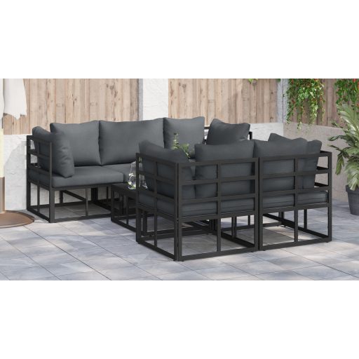 Kerti Kanapé Szett 6 pcs Fekete 70 x 70 x 32 cm Alumínium