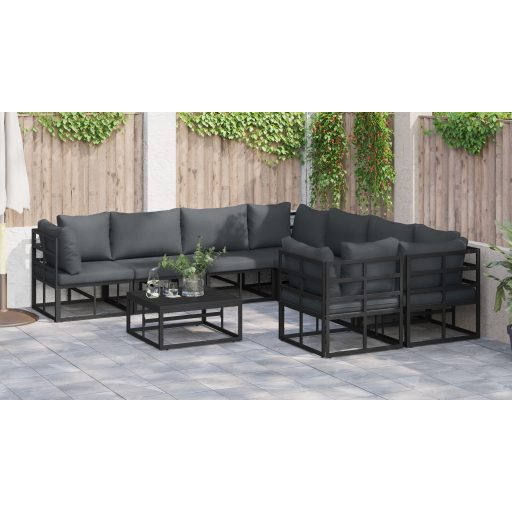 Kerti Kanapé Szett 9 pcs Fekete 70 x 70 x 32 cm Alumínium