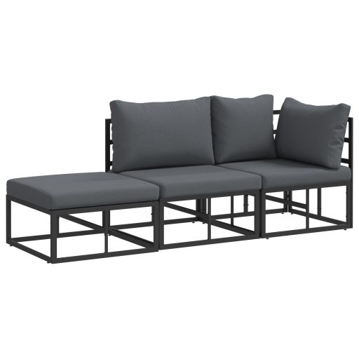 Kerti Kanapé Szett 3 pcs Fekete 211.5 x 71.5 x 71 cm Alumínium