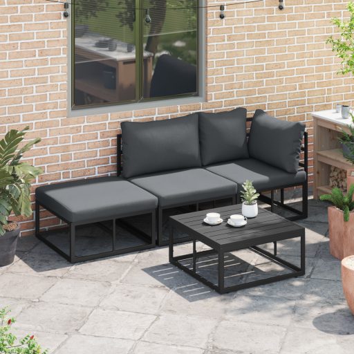 Kerti Kanapé Szett 3 pcs Fekete 211.5 x 71.5 x 71 cm Alumínium