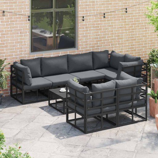 Kerti Kanapé Szett 7 pcs Fekete 283 x 143 x 71 cm Alumínium