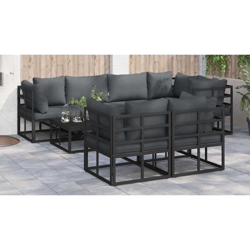 Kerti Kanapé Szett 7 pcs Fekete 283 x 143 x 71 cm Alumínium