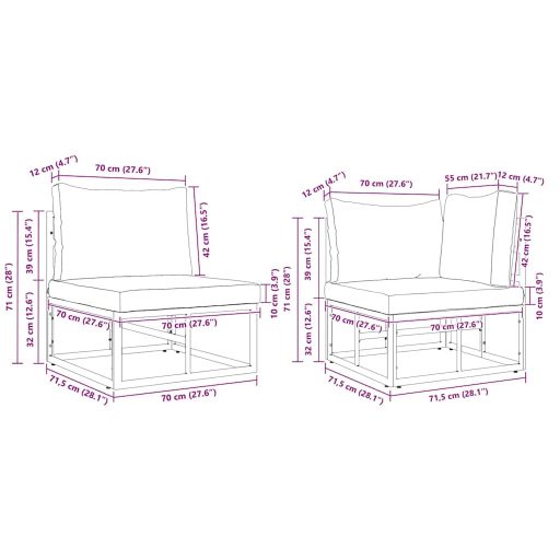 Kerti Kanapé Szett 7 pcs Fekete 283 x 143 x 71 cm Alumínium
