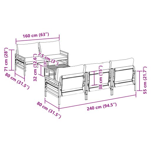 Kerti Kanapé Szett 6 pcs Antracitszürke 70 x 70.5 x 31.5 cm