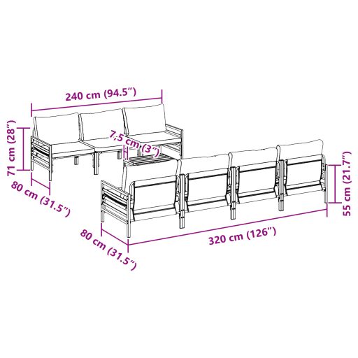 Kerti Kanapé Szett párnával párnával 8 pcs Antracit 70 x 70.5 x 31.5 cm