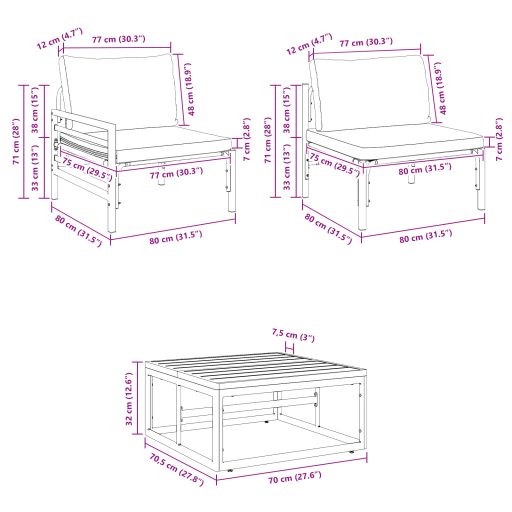 Kerti Kanapé Szett párnával párnával 8 pcs Antracit 70 x 70.5 x 31.5 cm
