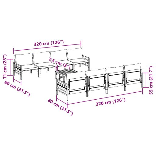 Kerti Kanapé Szett 9 pcs Antracitszürke 70 x 70.5 x 31.5 cm