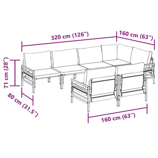 Kerti Kanapé Szett 7 pcs Antracitszürke 320 x 160 x 71 cm