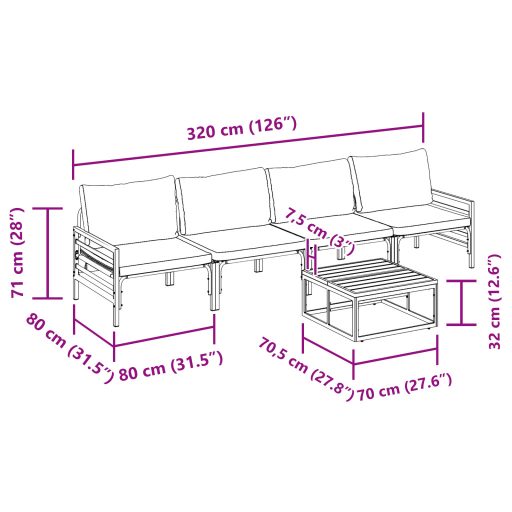 Kerti Kanapé Szett 5 pcs Antracit Acél