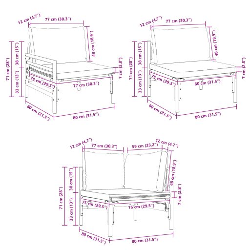 Kerti Kanapé Szett 7 pcs Antracitszürke Acél