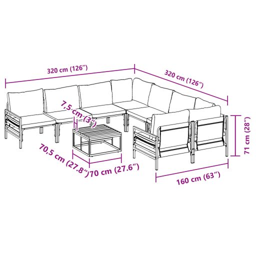 Kerti Kanapé Szett 9 pcs Antracit Acél