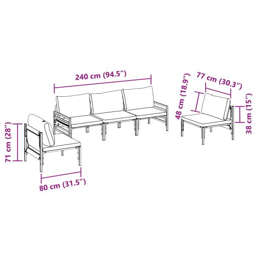Kerti Kanapé Szett 5 pcs Antracitszürke Acél