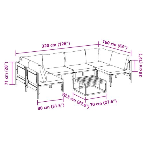 Kerti Kanapé Szett 7 pcs Antracitszürke Acél