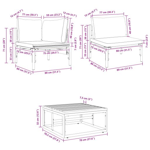 Kerti Kanapé Szett 7 pcs Antracitszürke Acél