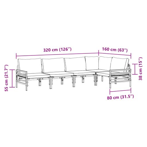 Kerti Kanapé Szett 5 pcs Antracitszürke Acél