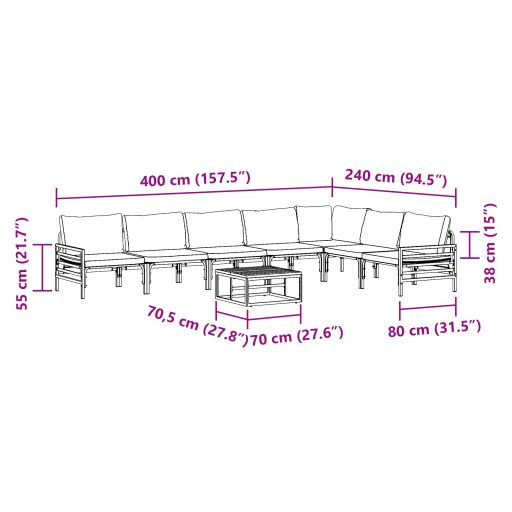 Kerti Kanapé Szett 8 pcs Antracitszürke Acél