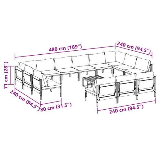 Kerti Kanapé Szett 14 pcs Antracitszürke Acél