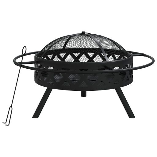 Acél XXL méretű tűztál piszkavassal 70 cm
