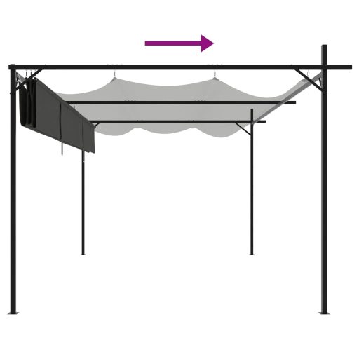 Antracitszürke pergola behúzható tetővel 395 x 292 x 230 cm
