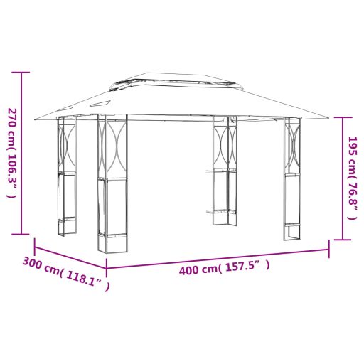 Antracitszürke acél pavilon tetővel 400 x 300 x 270 m