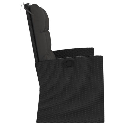 Fekete polyrattan dönthető kerti pad párnával 118 cm
