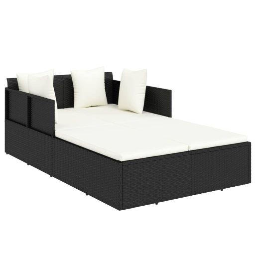 Fekete polyrattan napozóágy párnával 182 x 118 x 63 cm