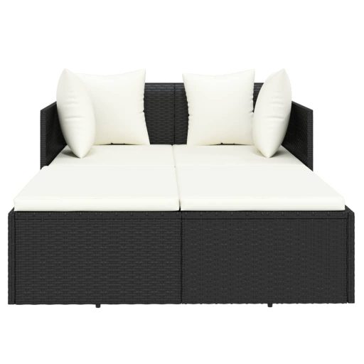 Fekete polyrattan napozóágy párnával 182 x 118 x 63 cm