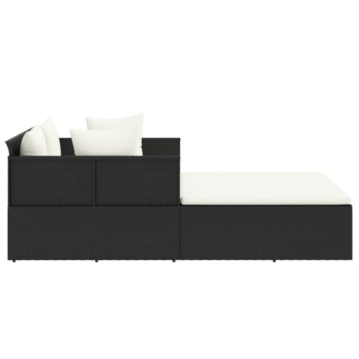 Fekete polyrattan napozóágy párnával 182 x 118 x 63 cm