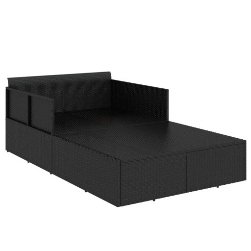 Fekete polyrattan napozóágy párnával 182 x 118 x 63 cm