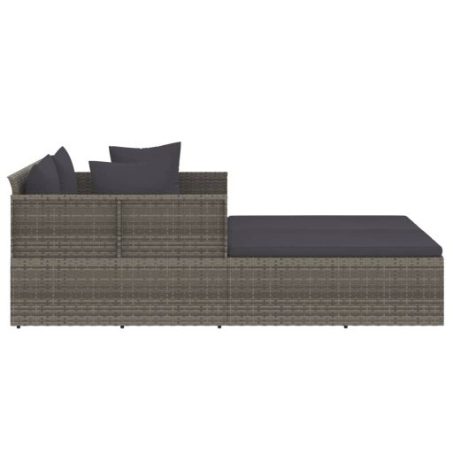 Szürke polyrattan napozóágy párnával 182 x 118 x 63 cm