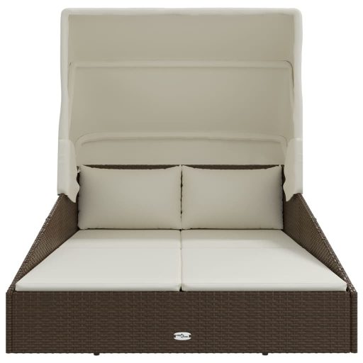 Barna polyrattan napozóágy összecsukható tetővel 200x114x128 cm
