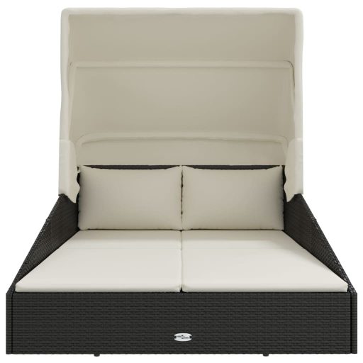 Fekete polyrattan napágy összecsukható tetővel 200x114x128 cm