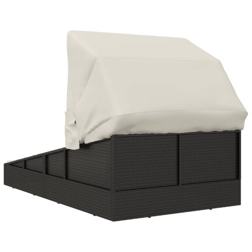 Fekete polyrattan napágy összecsukható tetővel 200x114x128 cm