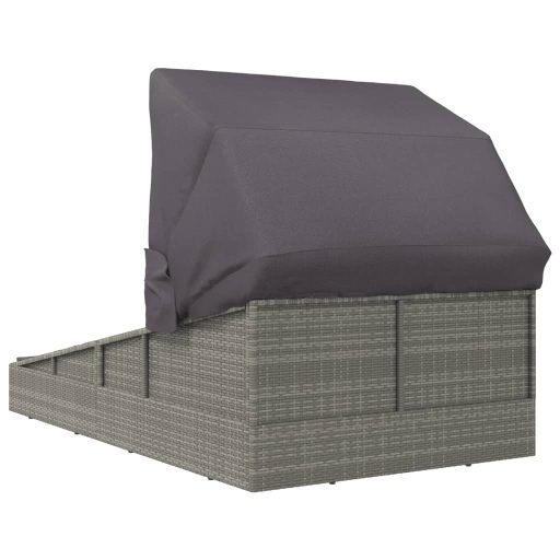 Szürke polyrattan napágy összecsukható tetővel 200x114x128 cm