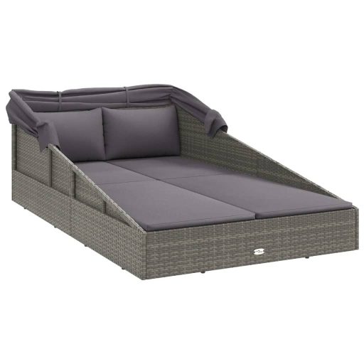 Szürke polyrattan napágy összecsukható tetővel 200x114x128 cm