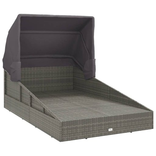 Szürke polyrattan napágy összecsukható tetővel 200x114x128 cm