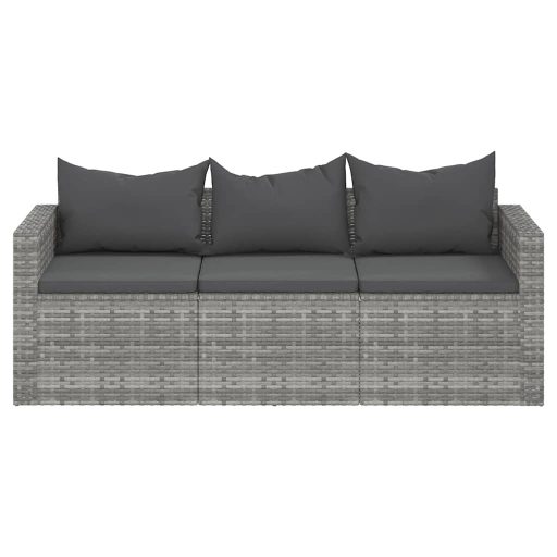 3 személyes szürke polyrattan kerti kanapé párnával