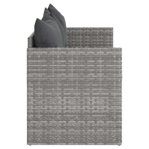 3 személyes szürke polyrattan kerti kanapé párnával