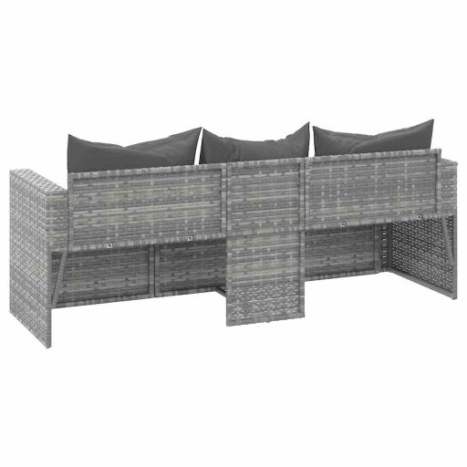 3 személyes szürke polyrattan kerti kanapé párnával