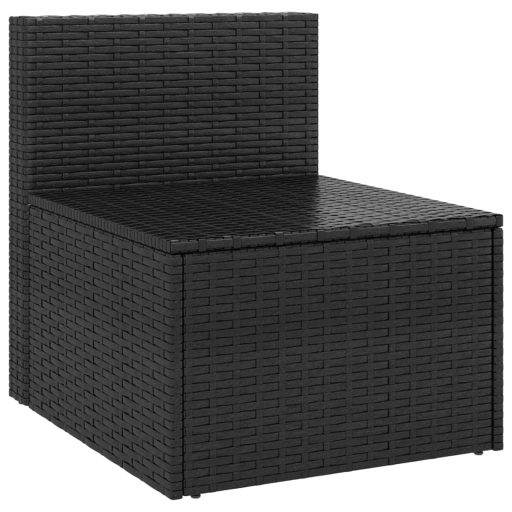 2 db fekete polyrattan kerti középső kanapé párnákkal
