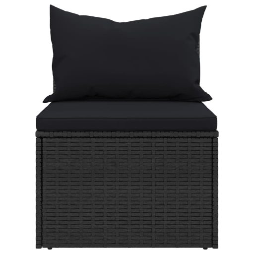 2 db fekete polyrattan kerti középső kanapé párnákkal