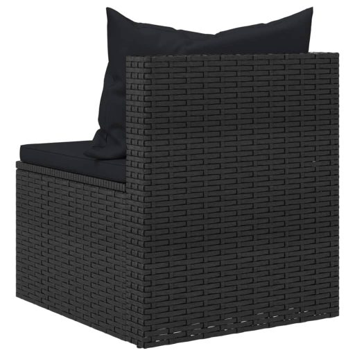 2 db fekete polyrattan kerti középső kanapé párnákkal